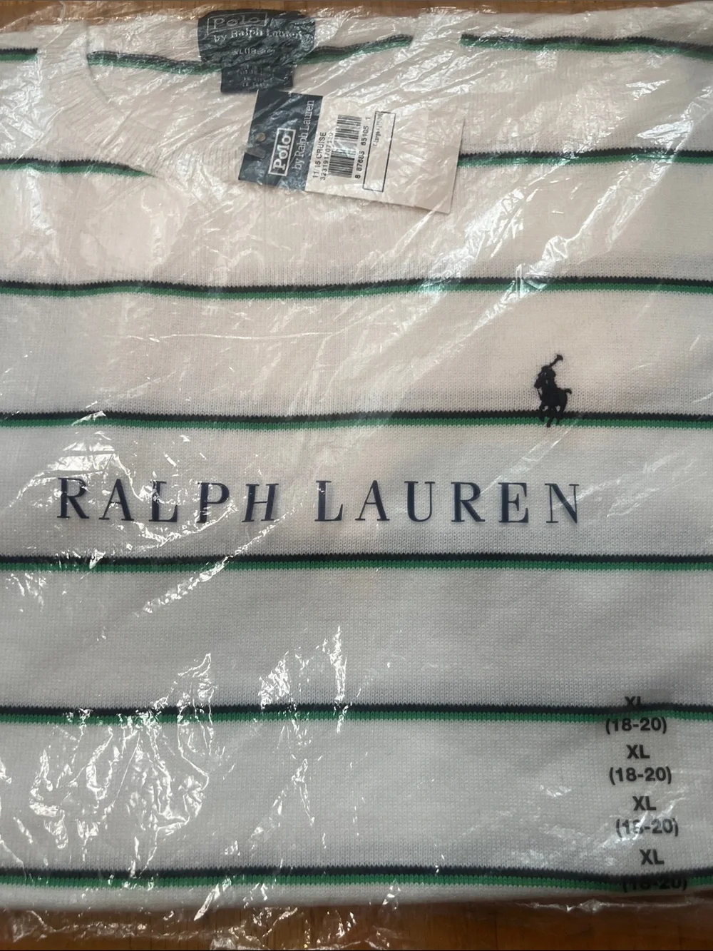 Ralph Lauren White Polo with Green & Navy Stripes